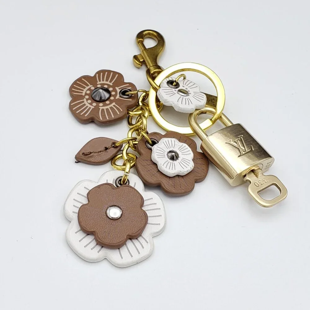 LV Gold Padlock 🔑 Authentic Louis Vuitton Charm + Unbranded Flower Keychain